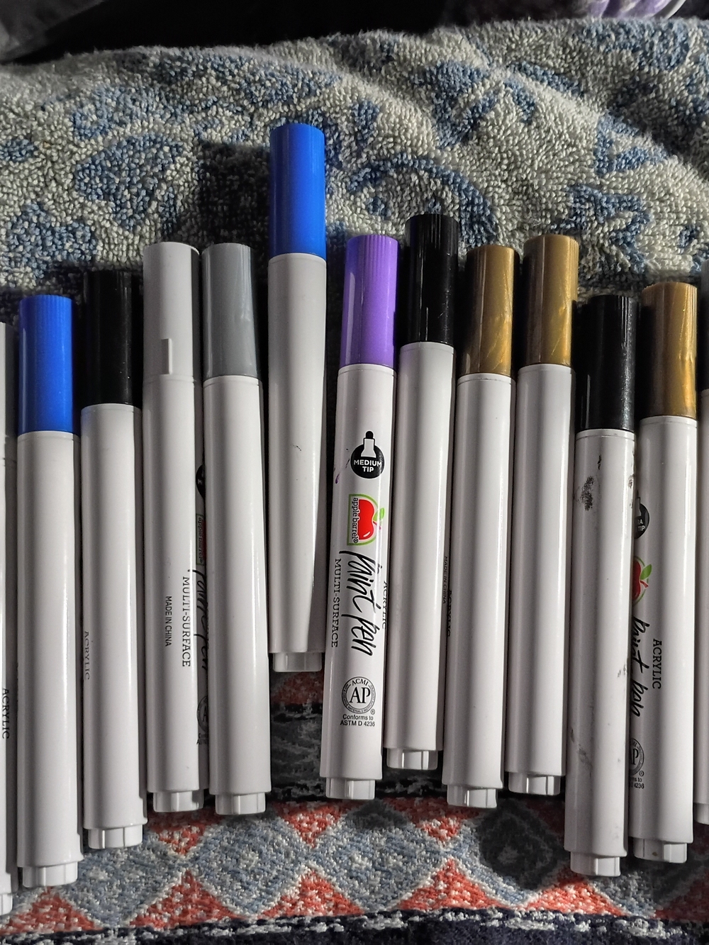 Art Marker Set - Assorted Blue, Purple, Gold, Black, Gray, White Caps